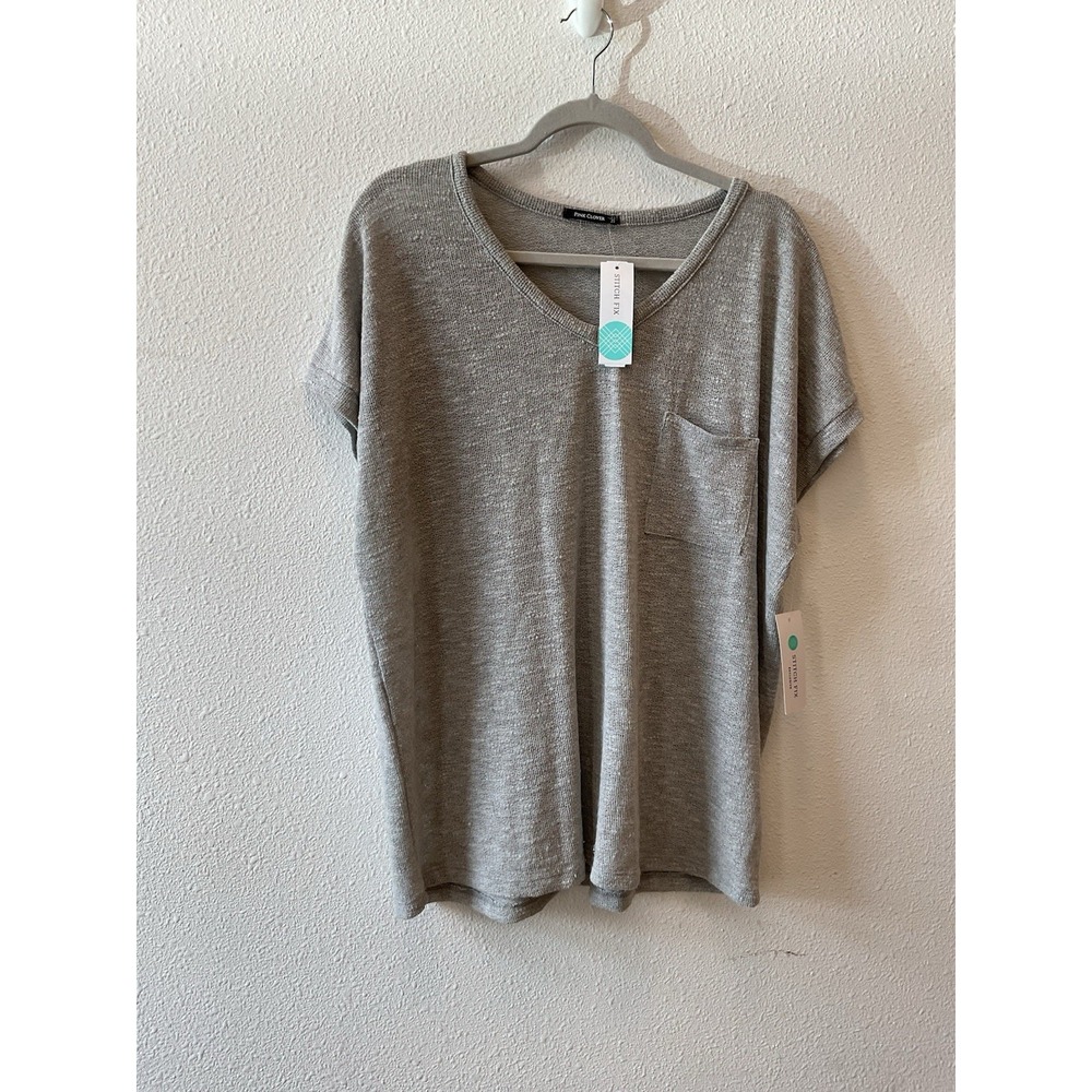 Pink Clover Women's Calianna V-Neck Sweater‎ Knit T-Shirt Gray Medium NWT  XXL